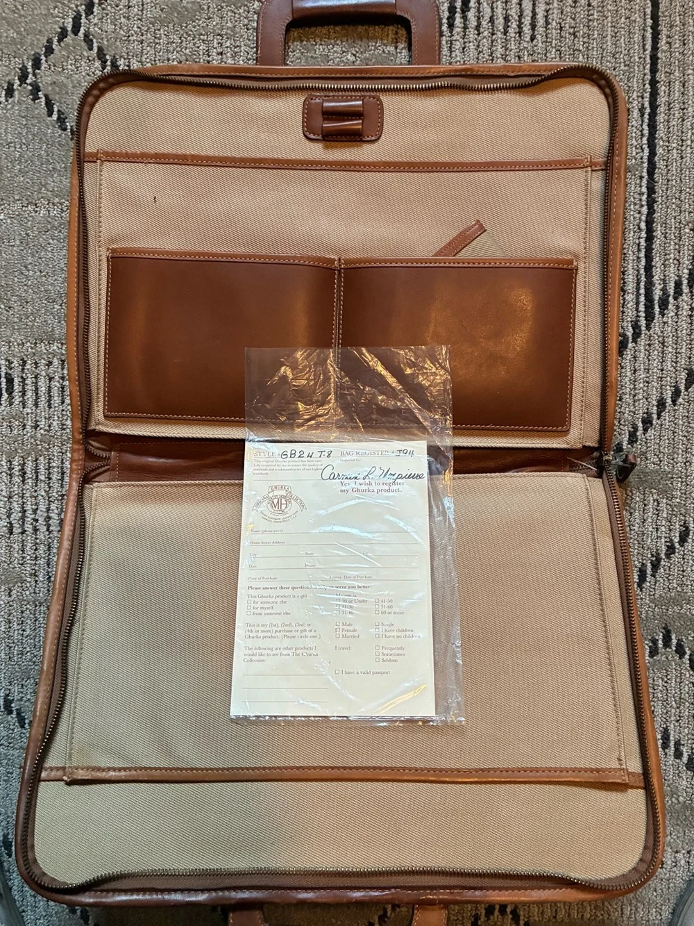 Ghurka #24 Canvas and Brown Leather Men’s Briefcase - Vintage Style. 16x11 inch